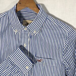 HOLLISTER Shirt Button Front Fitted Long Sleeve 100% Cotton Womens S Blue White
